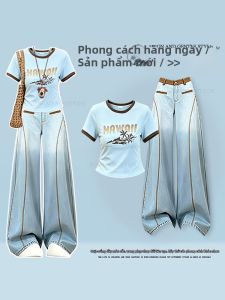 NUMEN BUTTON | Stylish And Rejuvenating Girls Style Short Sleeve T-Shirt and Loose Pants Two-Piece Set