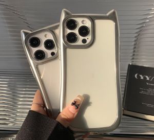 3D Cat Ear Frame Phone Case for IPhone 11 15 14 13 12 Pro Max 7Plus 8 Plus XR XS X Transparent Shockproof Soft Cover