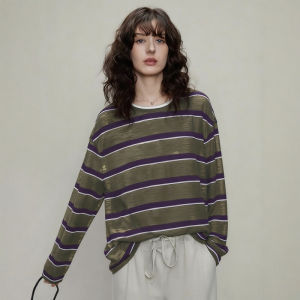 CHOEFULYN | French Color Block Stripes UV Protection Blouse