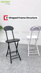OKURA Foldable Round Stool with Backrest Footrest / Portable Dining Chair / Camping Garden Chair / Kerusi Lipat / Kerusi Makan