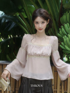 THROUS | Áo Blouse Peplum Voan Dáng Bồng Có Chi Tiết Ren