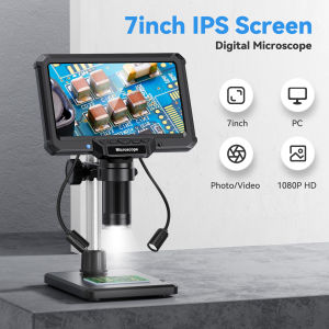 7inch Digital Microscope 1200X Magnification for Coin PCB Circuit Repair 16MP HD Soldering Microscope with Lights PC View