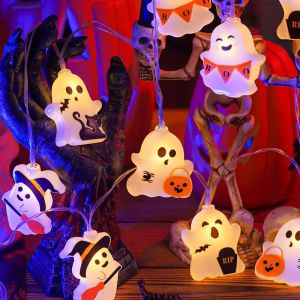 Halloween Ghost String Lights 59/118in with 5 Assorted Cute White Ghost Styles Battery-Powered for Indoor Outdoor Decoration
