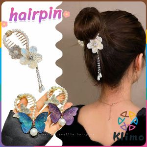 KLIMO Pearl Butterfly Flower Mermaid Tassel Hair Bun Buckle Hairpin Hair Clip Bud Clip High Ponytail Buckle