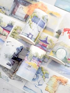 Wubao สไตล์จีนสถาปัตยกรรมโบราณกระดาษตกแต่งเทป Scrapbooking กาวม้วนสําหรับ Club Collage Journaling