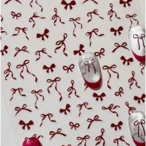 Red Ribbon Bow Nail Stickers Pearls 3D Bowkont Gel Adhesive Autumn Nails Art Stickers For Nails DIY Manicure Decoration Decals