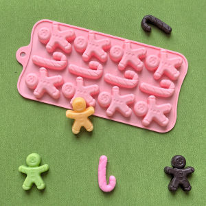 1pc 12 hole gingerbread man cane shaped silicone mold used for DIY candy chocolate cake decoration baking molds