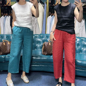 Summer Fashion Set Womens Youthful T-Shirt Casual Nine-Piece Leisure Pants Simple Solid Color Two-Piece Set round Neck Overhead