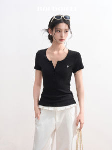 BAIDAIFEI | Slim Fit Waist-Tying Henley T-shirt