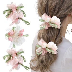 Korean Style Tulip Flower Hair Scrunchies / Vintage Lace Elastic Hair Ring / Gentle High Ponytail Hair Tie / Stylish Headwear for Casual Shopping Yoga