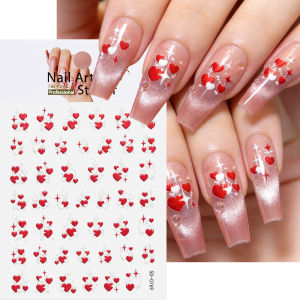 1/2Pcs 5D Red White Love-Heart Nail Art Stickers Embossed Star Love Self-adhesive Nails Sliders Valentines Day Manicure Decals