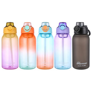 1000ML Fitness Sports Water Bottle with Straw & Handle Portable Two Color Kettle Leakproof Large Capacity for Boys Girls