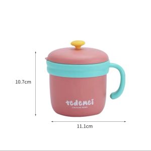 Childrens Cartoon Stainless Steel Water Cup Milk Drinking Cup with Handle Lid Anti-Fall And Heat Resistant Baby 304 Stainless Steel Cup