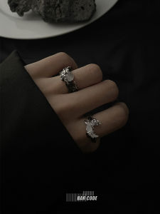 Bar Code Live Together Day and Night Couple Ring a Pair of INS Special Interest Light Luxury Fancy Chinese Little Finger Ring Men and Women