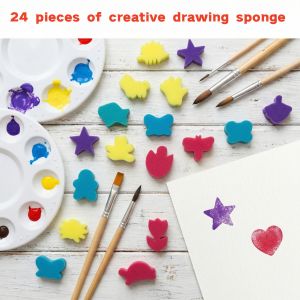 24Pcs Creative Sponge Stamp Set Painting Craft Stamps for DIY Art Reusable Foam Drawing Tools for Classroom & Home