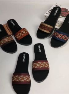 Sandal Flat Wanita Dewasa Selop Rajut Turki Motif Kepang Non Slip Terbaru