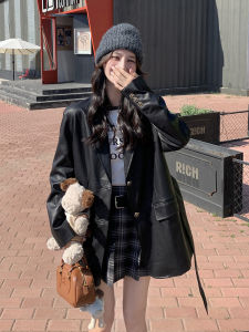 Black Design Sensation Sweet Cool Style Waist-Cinching Leather Jacket Womens 2025 Spring Autumn New Design Street Style Leather Coat