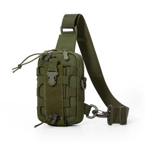 Outdoor Chest Bag Nylon Crossbody EDC MOLLE Shoulder Pack with Bungee Bottle Holder Compact Waist Chest Pack Hiking Cycling
