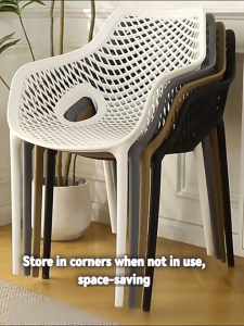 Nordic Backrest Plastic Rattan Dining Chair Soft Comfort Breathable Non-Stuffy Waterproof Outdoor Chair For Patio Garden Camping Balcony