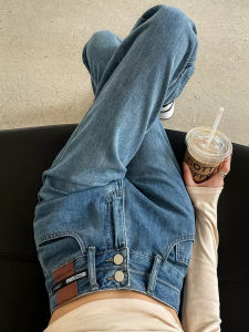 QIANCHANGNAAI | Insulation Warm Vintage Double Buckle High Waist Loose Straight Denim Pants