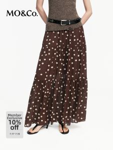 MO&Co. | Retro Brown Polka Dot Rayon Chiffon Midi Dress