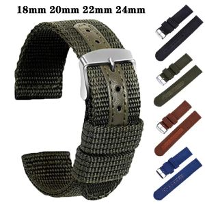 Zhangeer Quick Release Nylon+leather Watch Band Elastic Wrist Band Universal Flat Interface Accessories Replacement Bracelet Brown Army Green Watch Strap 18mm 20mm 22mm 24mm With Tools
