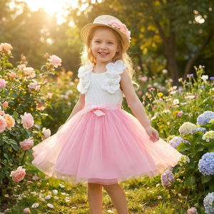 Kid Birthday Party Dress Girl Sleeveless Elegant 3D Flower Tulle Princess Gown 3-7Y Summer Mesh Sweet Dress Outfit Birthday Gift