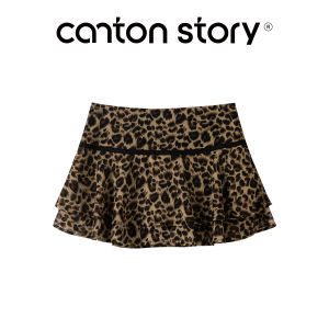 Cantonstory | Chân Váy Ngắn A-Line Ôm Cao Waisted In Báo Phong Cách Pháp