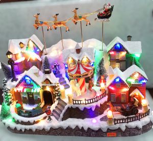 ELEGANT MUSICAL MAGICAL SLEIGH WITH ROTATING TRAIN AND CAROSEL CHRISTMAS VILLAGE