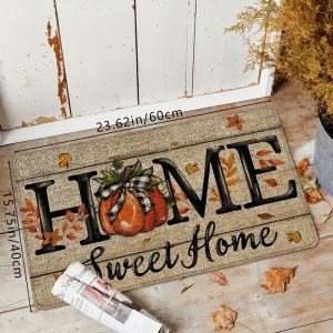 VIKAMA Vintage Pumpkin Maple Leaf Entry Floor Mat Non‑Slip Wear‑Resistant Kitchen Carpet Thanksgiving Home Decoration