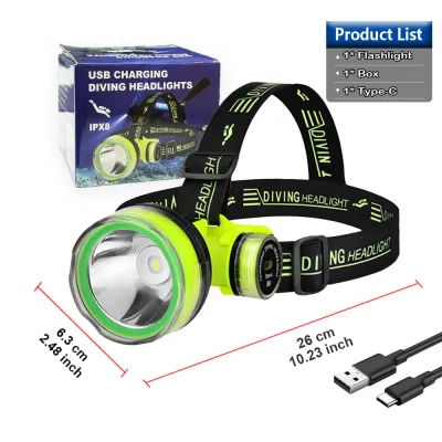 Newest Professional Diving Headlight Rechargeable Underwater Lantern IPX8 Waterproof Super Bright Diver Spearfishing Headlamp