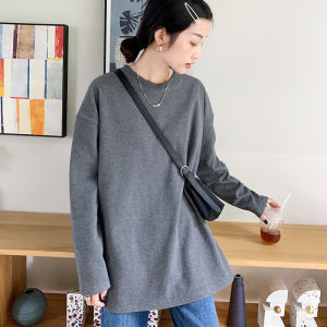 Winter Warm Double-Sided Fleece round Neck Thickened German Velvet Brushed Base Shirt Loose Version T-Shirt Women Medium-Length Layering