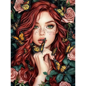 500/1000/1200/2000PCS Jigsaw Puzzle Girl Portrait With Rose And Butterfly Art For Adults Great Weekend Relaxation And Family Fun