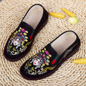 Handmade Beijing Ladies Flat Shoes Comfortable Fashionable Mom Shoes Retro Embroidered Slip-On Hanfu Shoes Lazy Person Single Shoes