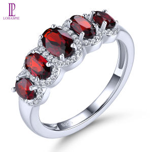 Lohaspie Đồ Trang Sức Thực 2 Carats bạc nguyên chất 925 nhẫn chính gốc Ngọc Thạch Lựu tự nhiên Nhẫn đá màu đỏ Nhẫn Phụ Nữ Nhẫn Với Birthstone thời trang nữ trang sức nhẫn Birthstone Nhẫn