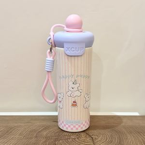 Cute Stainless Steel 316 Insulated Water Bottle Straw Handle Cup for Students Home Use Carrying Rope High Aesthetic Value for Girls