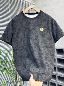 Mens round Neck Short Sleeve T-Shirt Slim Fit Full Print Korean Style Fashionable Summer 2025 Polyester Breathable Casual Tee