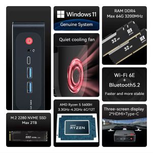 Beelink SER5 R7 5800H/R5 5500U Radeon 7 Core Graphics Windows 11 Mini PC 16/32GB DDR4 500GB NVMe SSD WIFI6 BT5.2 Mini Computer