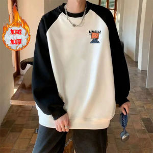 เสื้อฮู้ดผู้ชายแบบสวมไหล่สีบล็อกสไตล์ญี่ปุ่น ทรงหลวม หนา อบอุ่น ลำลอง ฤดูหนาว แจ็คเก็ตผู้ชาย แจ็คเก็ตผู้ชาย