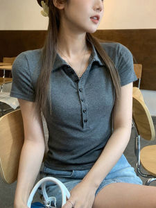 Shalldoer | Korean College Style Polo Shirt Turn-down Collar Short Sleeve Womens Summer New Slimming Beautiful Top Shoulder Buttoned T-shirt