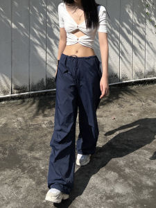 Loose Wide Leg Floor Length Trousers Spring Summer 2024 New American Retro Hip Hop Workwear Pants High Waist Asymmetric