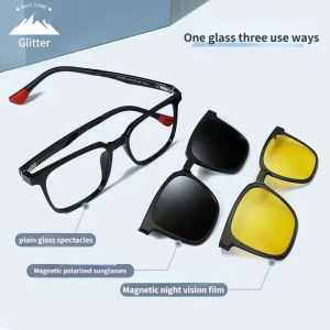 Nhiều mục đích sử dụng 3 trong 1 Kính uv400 Clip Kính mát cho Nam Nữ kính mát từ kính máy tính kính Kính nhìn xuyên đêm kim loại với nam châm kẹp trên kính râm