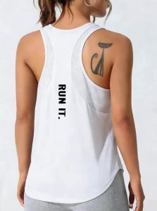 Áo Ba Lỗ Thể Thao Nữ In Chữ Nghệ Thuật Chất Liệu Lưới Thoáng Khí Kiểu Dáng Rộng Rãi Áo Camisole Mùa Hè Áo Tập Gym Thời Trang Chất Liệu Polyester Co Giãn Vừa Phải