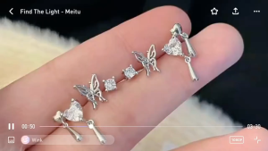 ❤️พร้อมส่ง❤️ ต่างหูเซ็ทผีเสื้อ ต่างหูแป้นสีเงิน ขนาดเล็ก 1เซ็ทมี3 คู่ สไตล์เกาหลี  สำหรับผู้หญิงและผู้ชาย