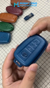 Bao Da Ép Form Chìa Khoá Ô Tô HUY-F2 Hyundai Santafe Sonata Smartkey 2 Nút Bấm Bao Da Ép Form May Thủ Công BH 12T Handmade