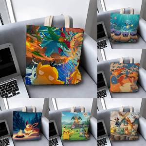 Bandai | Pokemon Hoenn Starters Storage Bags Tote Bag Travel Summer Beach Shoulder Bag Reusable Grocery Shopping Bag Anime Artwork