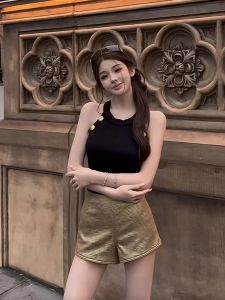 สไตล์ฝรั่งเศส ถัก ไม่มีสาย เสื้อครอป ผู้หญิง ฤดูร้อน เซ็กซี่ สั้น แขนกุด เสื้อกั๊ก แจ๊กเก็ต สลิมฟิต ผ้านวมถัก