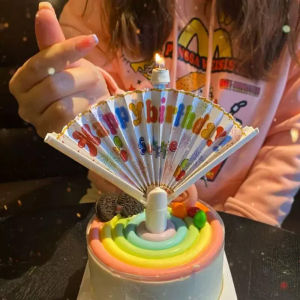 New Chinese Style Ice Cream Birthday Dessert Decorative Fan Plug-In Festive Ornament Popular Online National Trend Tabletop Decoration