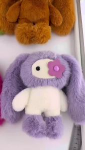 New  Juju Rabbit Plush Keychain Flower Eye Bunny Stuffed Doll Kawaii Long Ears Animals Bag Pendant Car Keyring Toy Gift for Girl