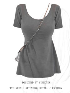 เสื้อยืดคอกลมแขนสั้นทรงเข้ารูปไซส์ใหญ่ ทรงเข้ารูป ทรงเอวสูง ทรงเข้ารูป ทรงเข้ารูป เสื้อผ้าทำงานสไตล์เกาหลี แขนสั้น ฤดูร้อน